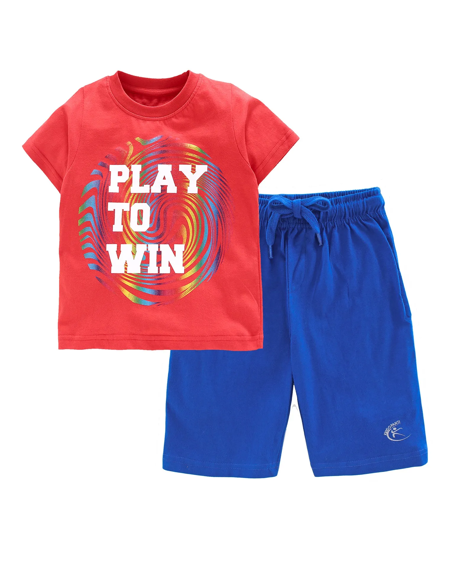 Boys Cotton T-Shirt with Print and Knee length Shorts Sets