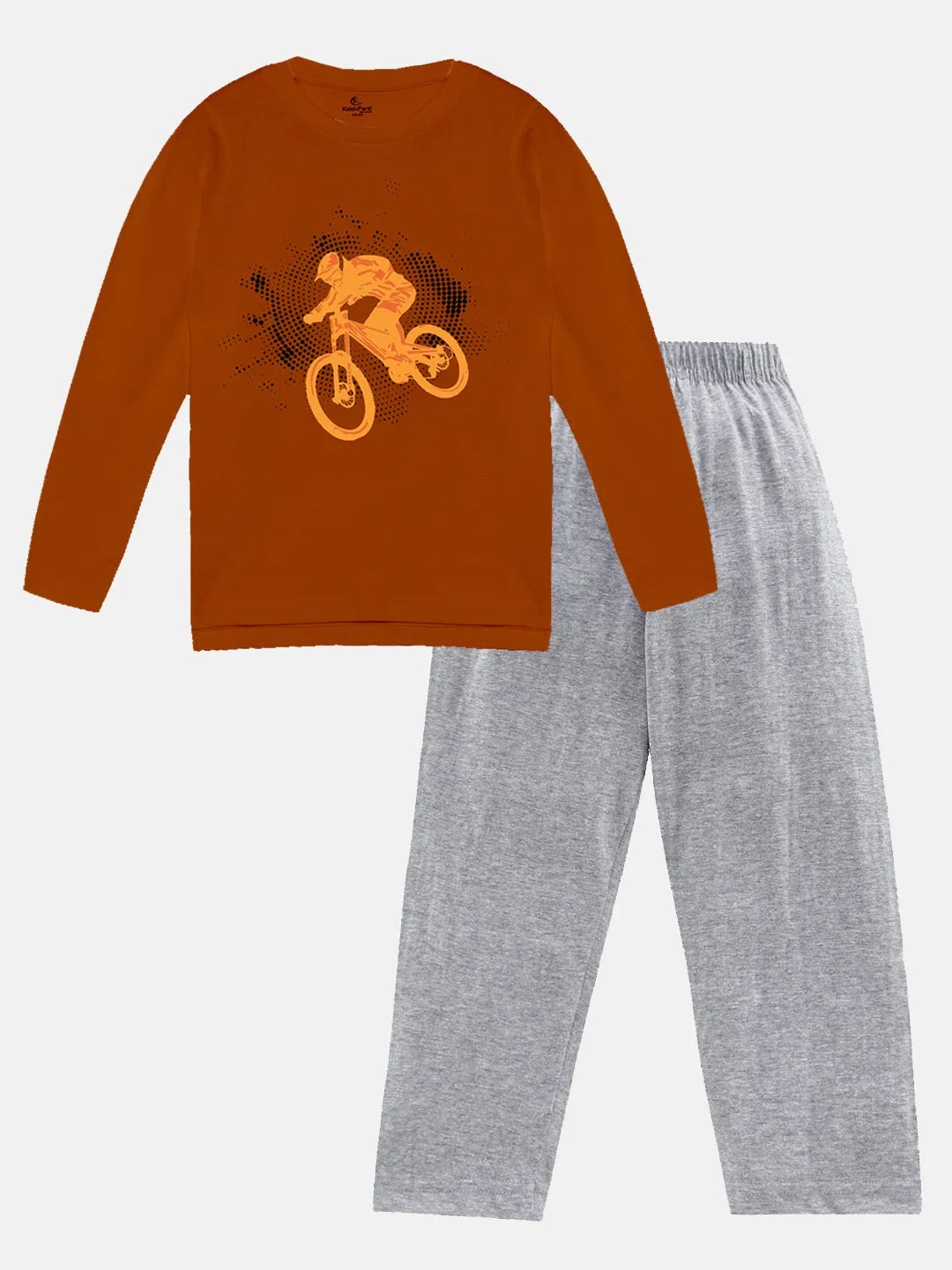 Boys Printed Full Sleeve Round Neck Tee & Pyjama Pant Set