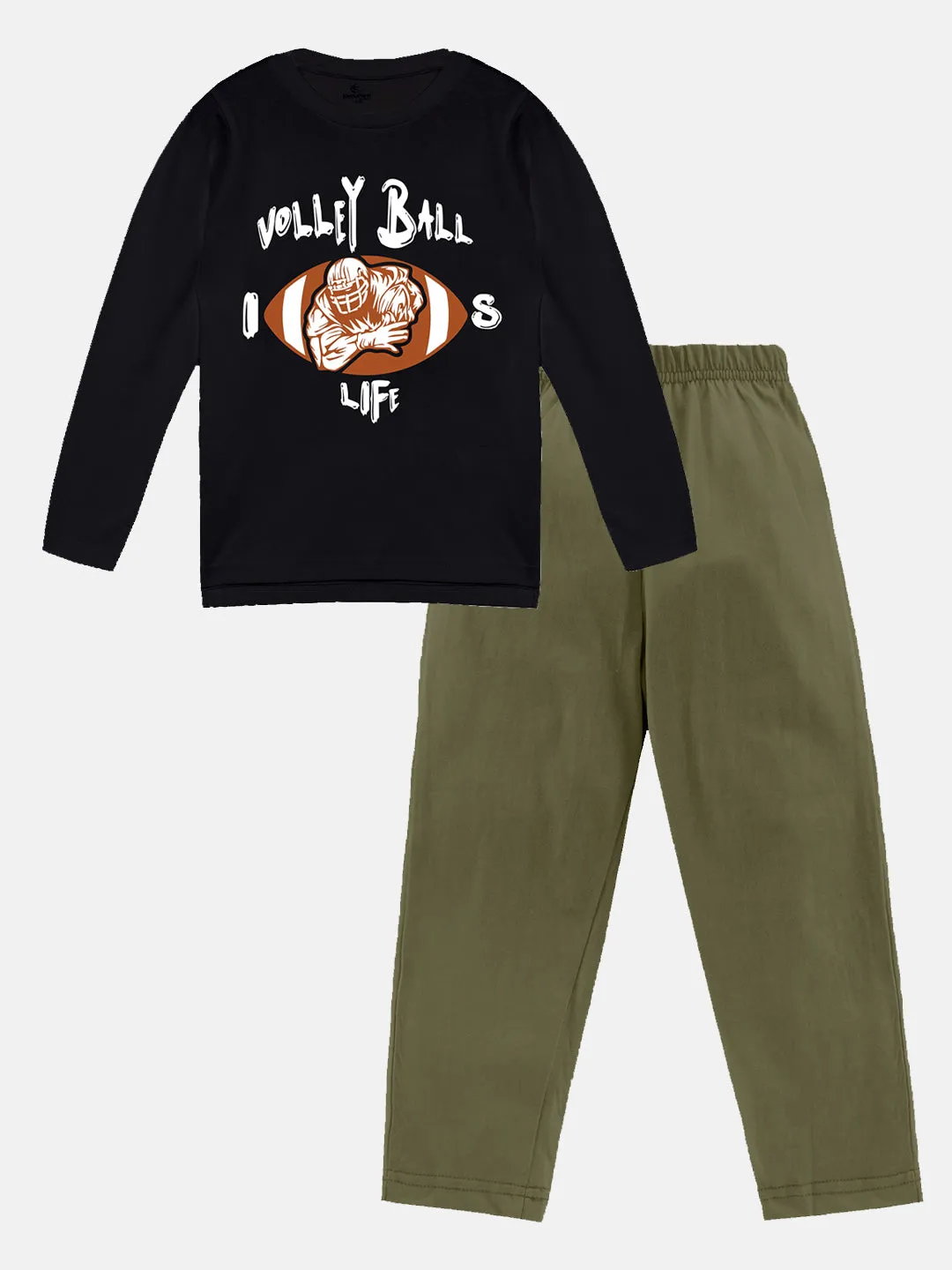 Boys Printed Full Sleeve Round Neck Tee & Pyjama Pant Set