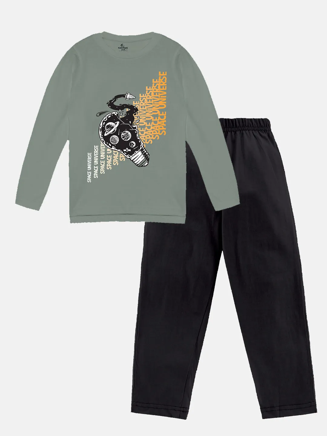 Boys Printed Full Sleeve Round Neck Tee & Pyjama Pant Set