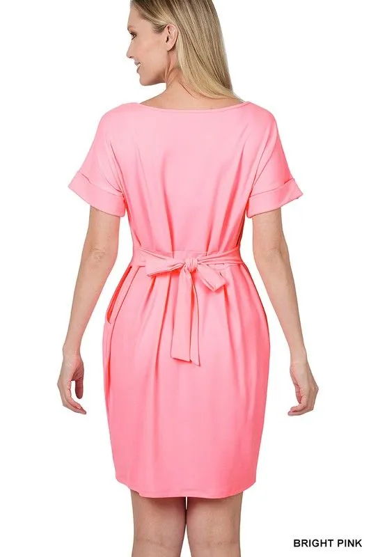 Brushed Dty Tie-Belt Dress