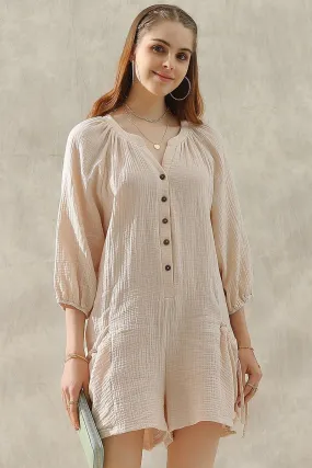 BUTTON UP DRAW STRING POCKET LONGSLEEVE JUMPSUIT