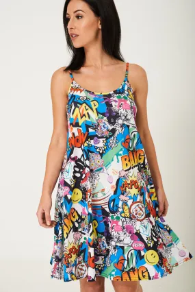 Cartoon Print Swing Dress