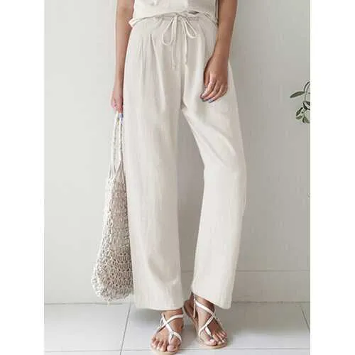 Casual Elastic Waist Cotton Pants