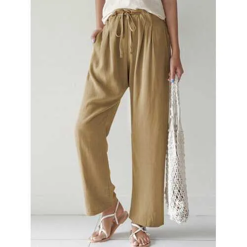 Casual Elastic Waist Cotton Pants