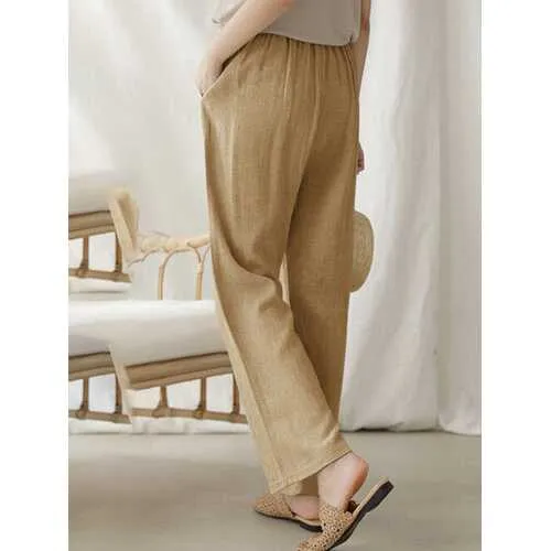 Casual Elastic Waist Cotton Pants