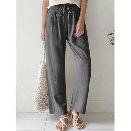 Casual Elastic Waist Cotton Pants