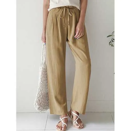 Casual Elastic Waist Cotton Pants