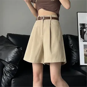 Casual Workwear Women's Shorts Summer Wide Leg High Waist Pockets Minimalism Loose Shorts