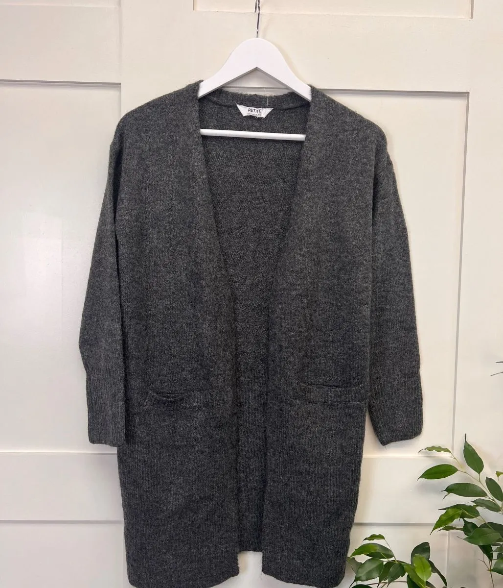 Charcoal Long Chunky Knit Cardigan - Petite