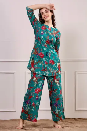 Chirping Bird on Teal Loungewear Set