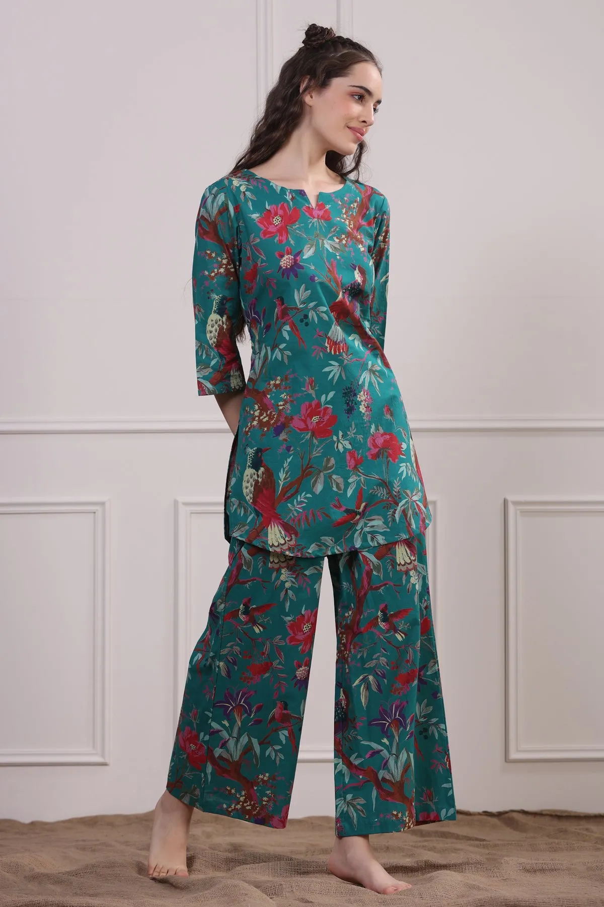 Chirping Bird on Teal Loungewear Set