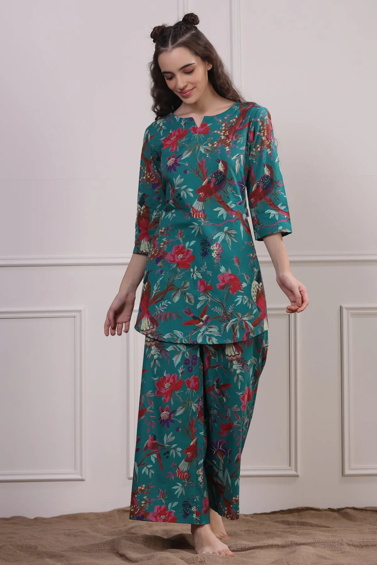 Chirping Bird on Teal Loungewear Set