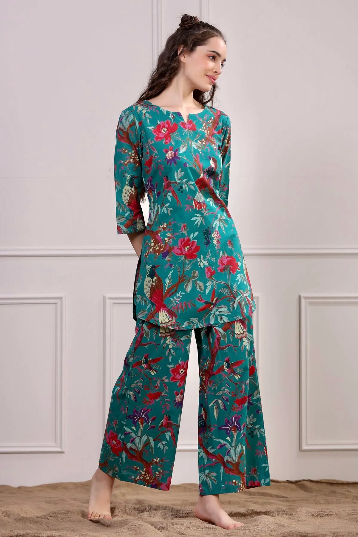 Chirping Bird on Teal Loungewear Set