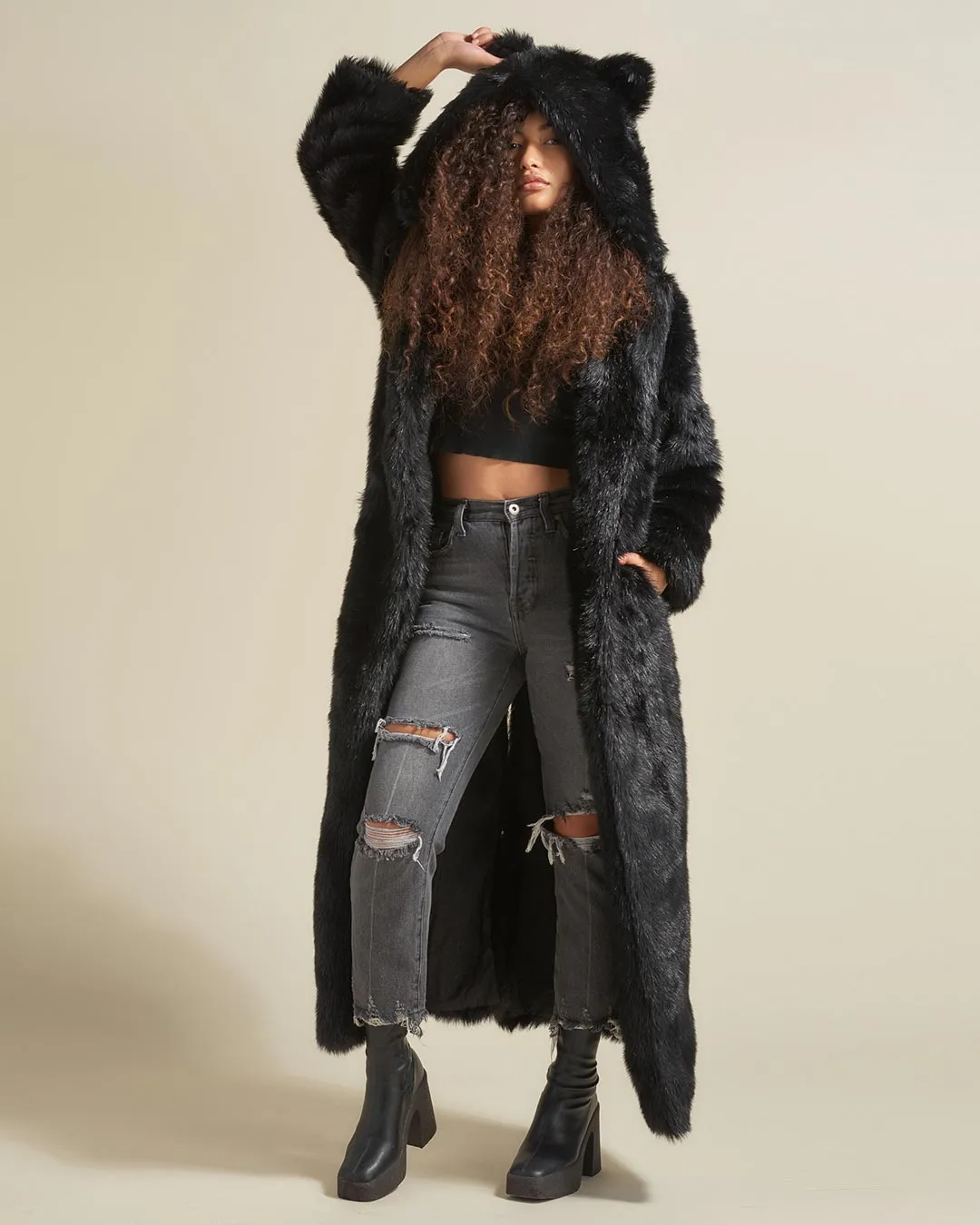 Classic Women's Long Faux Fur Coat | Black Panther