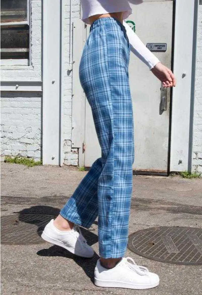 College Retro Gingham Straight Leg Checked Trousers Womens