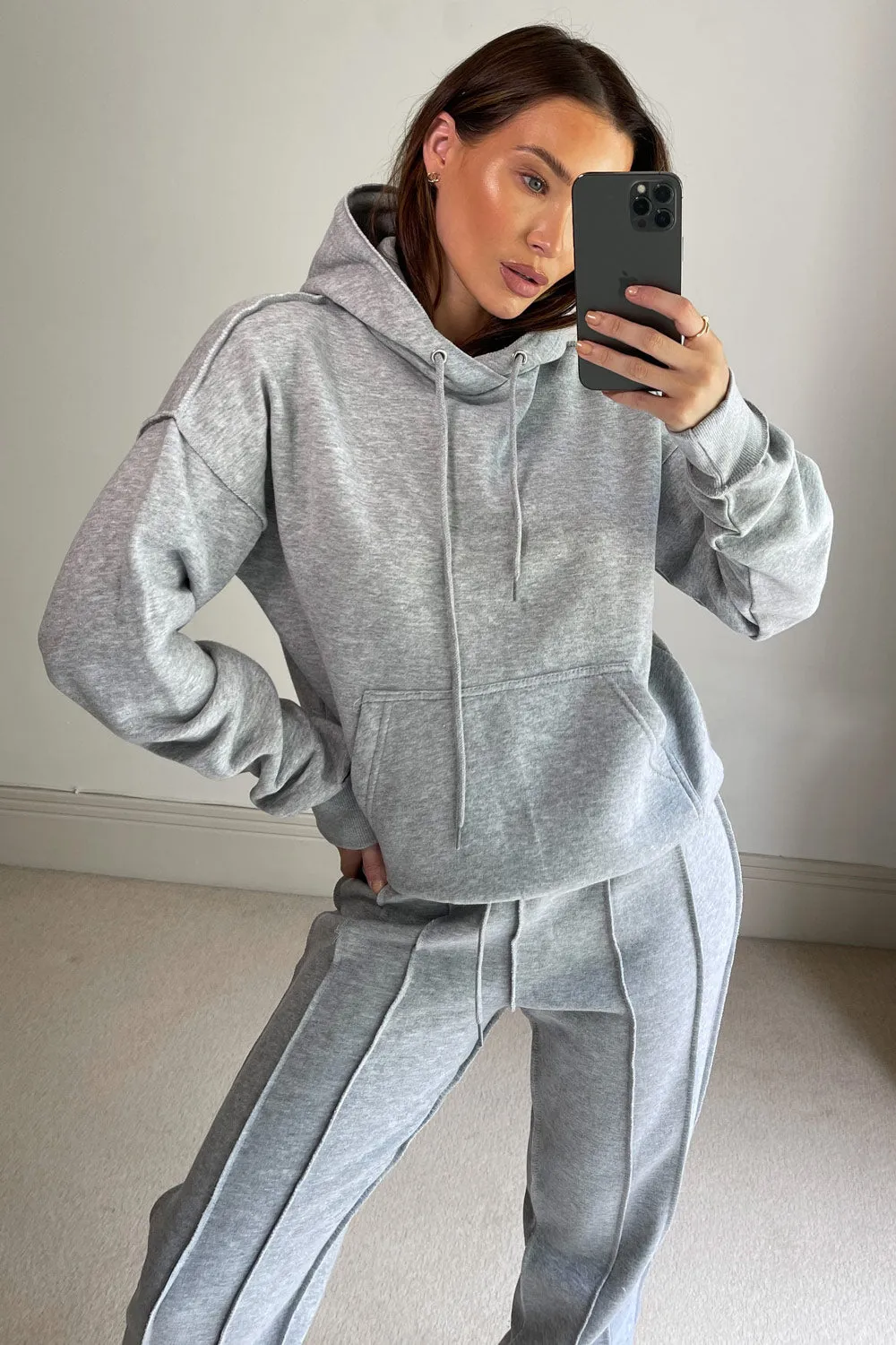 Danielle Grey Exposed Seam Hoodie and Joggers Tracksuit Set