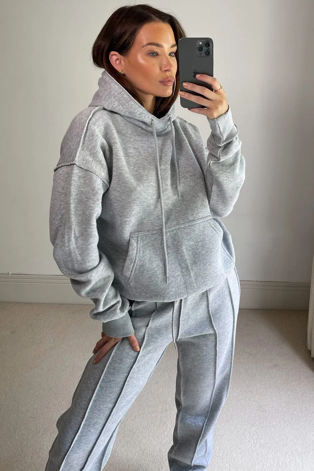 Danielle Grey Exposed Seam Hoodie and Joggers Tracksuit Set