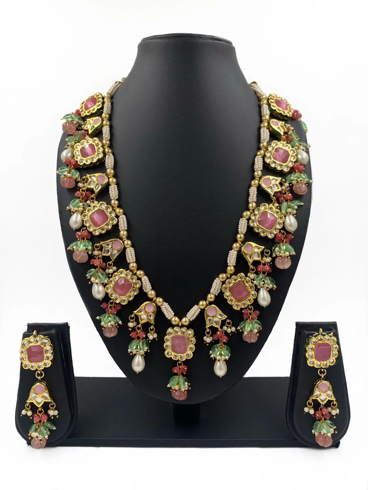 Designer Gold Plated Long Kundan Necklace With Multi Color Stones By Gehna Shop