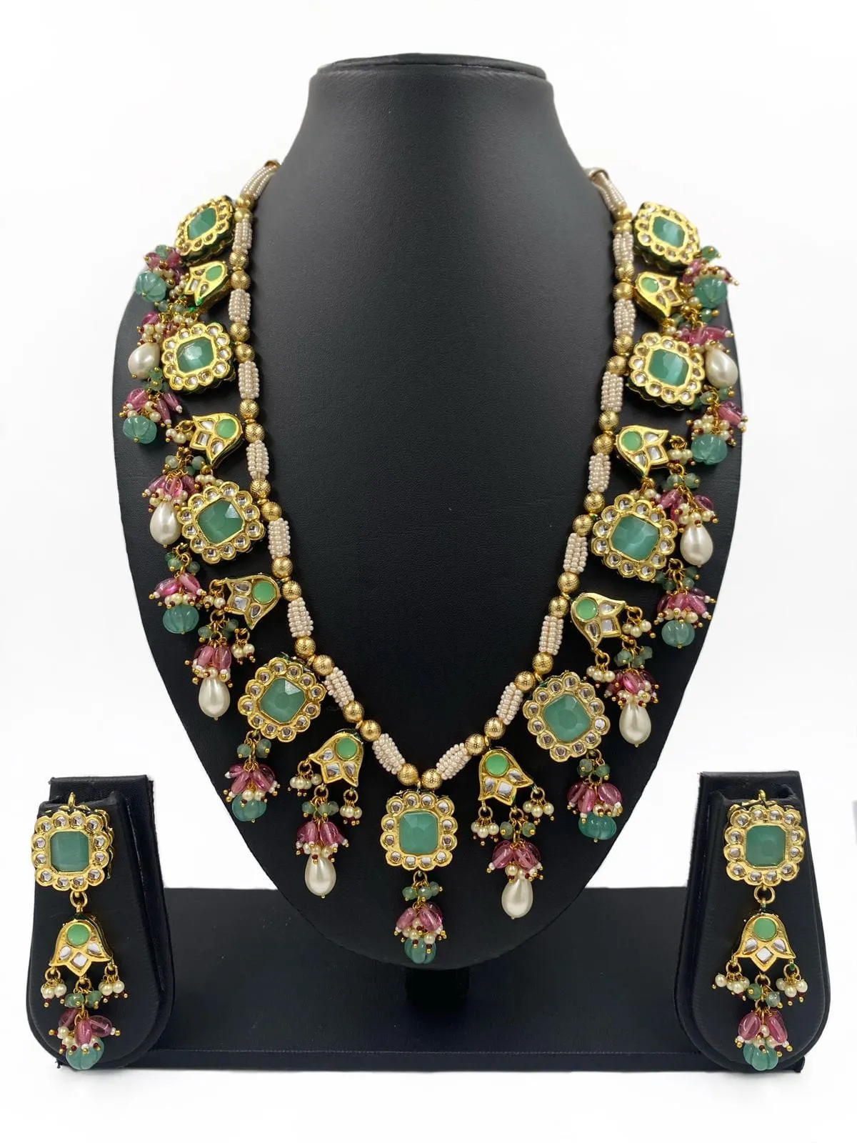 Designer Gold Plated Long Kundan Necklace With Multi Color Stones By Gehna Shop