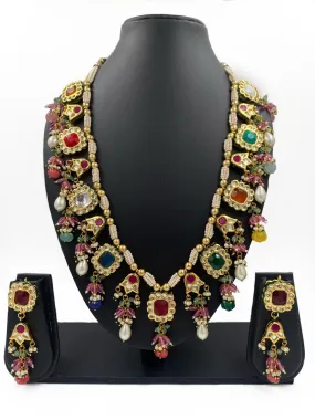 Designer Gold Plated Long Kundan Necklace With Multi Color Stones By Gehna Shop