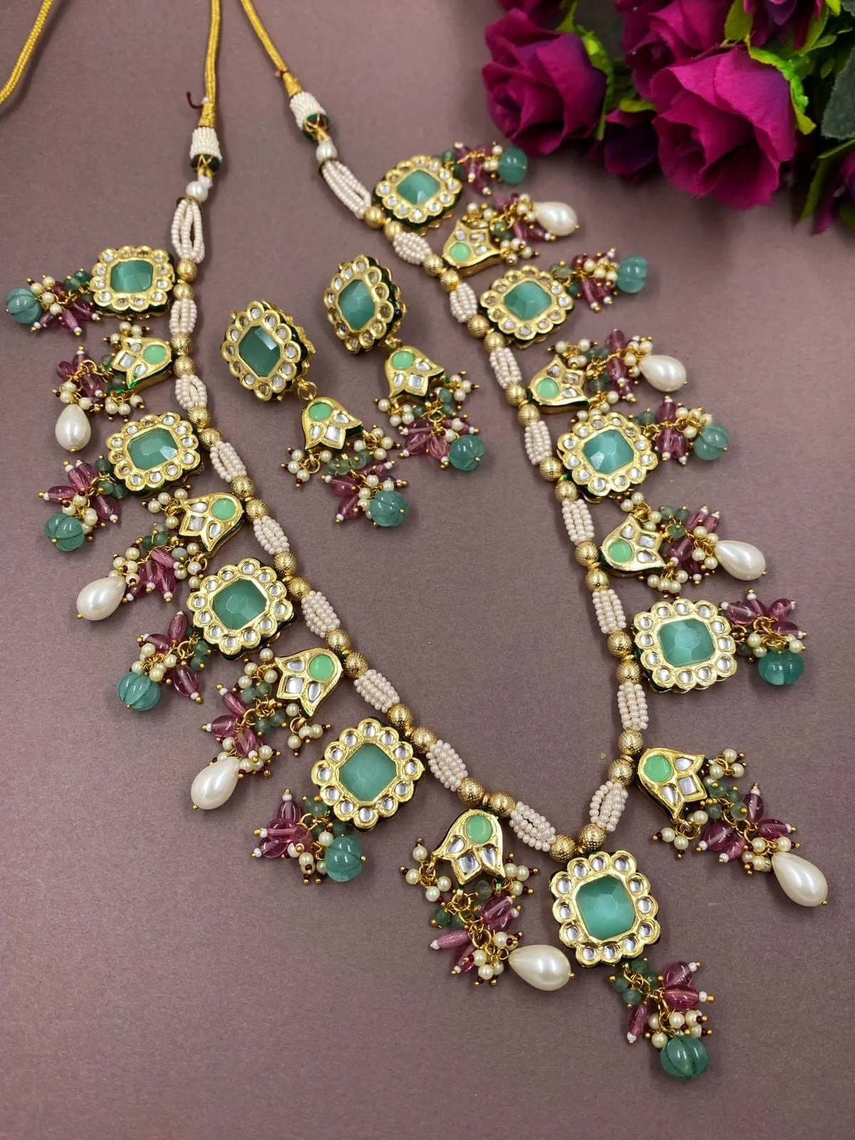 Designer Gold Plated Long Kundan Necklace With Multi Color Stones By Gehna Shop