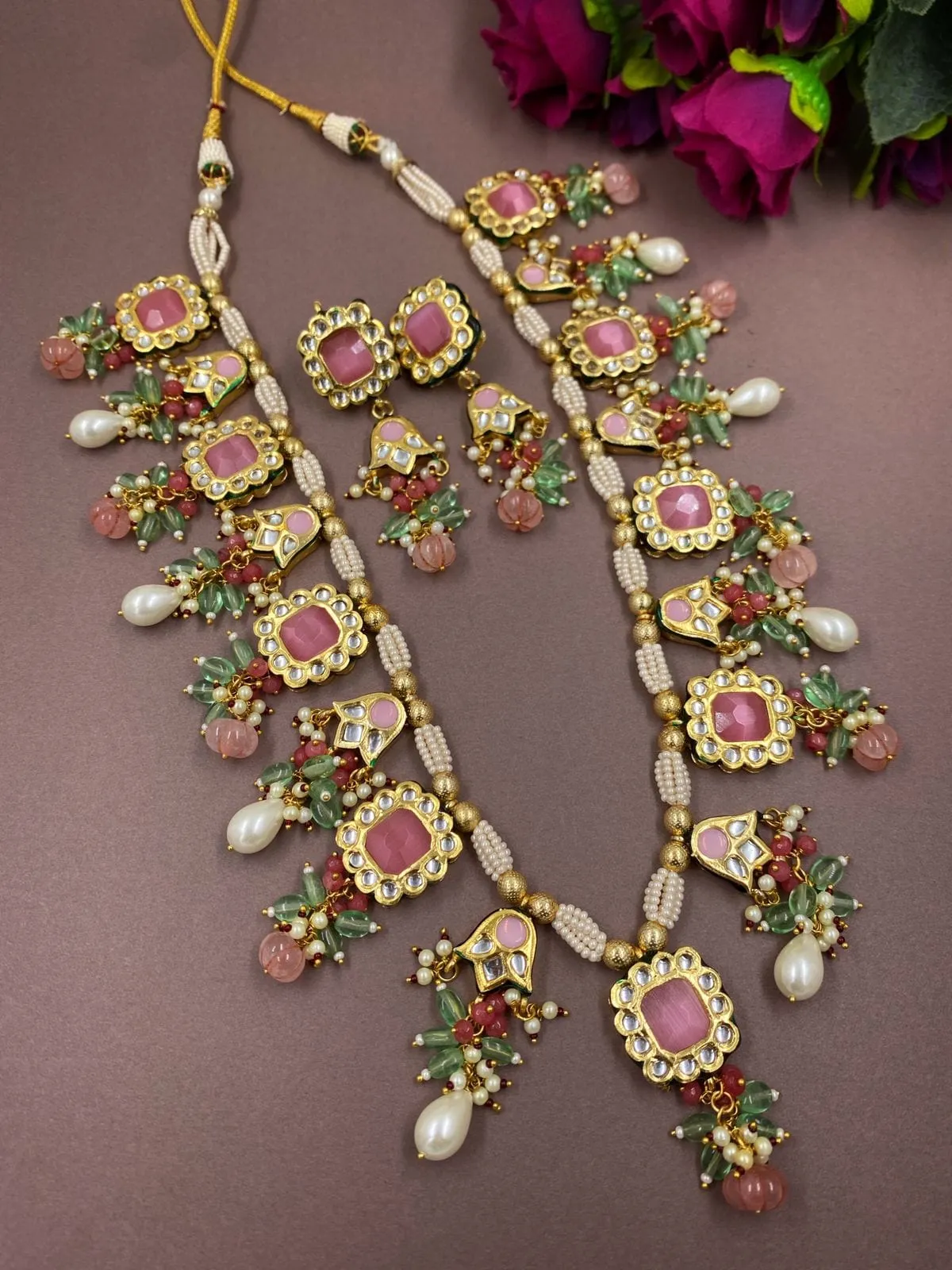 Designer Gold Plated Long Kundan Necklace With Multi Color Stones By Gehna Shop