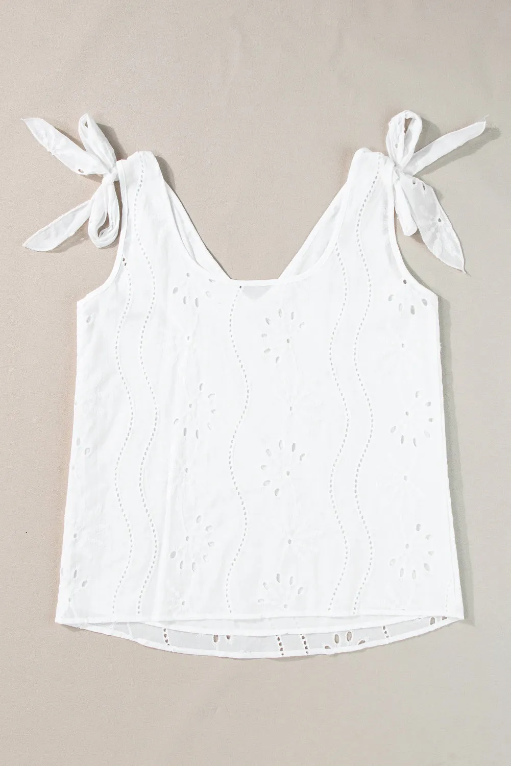 Embroidery Patterned Knotted Straps V Neck Tank Top