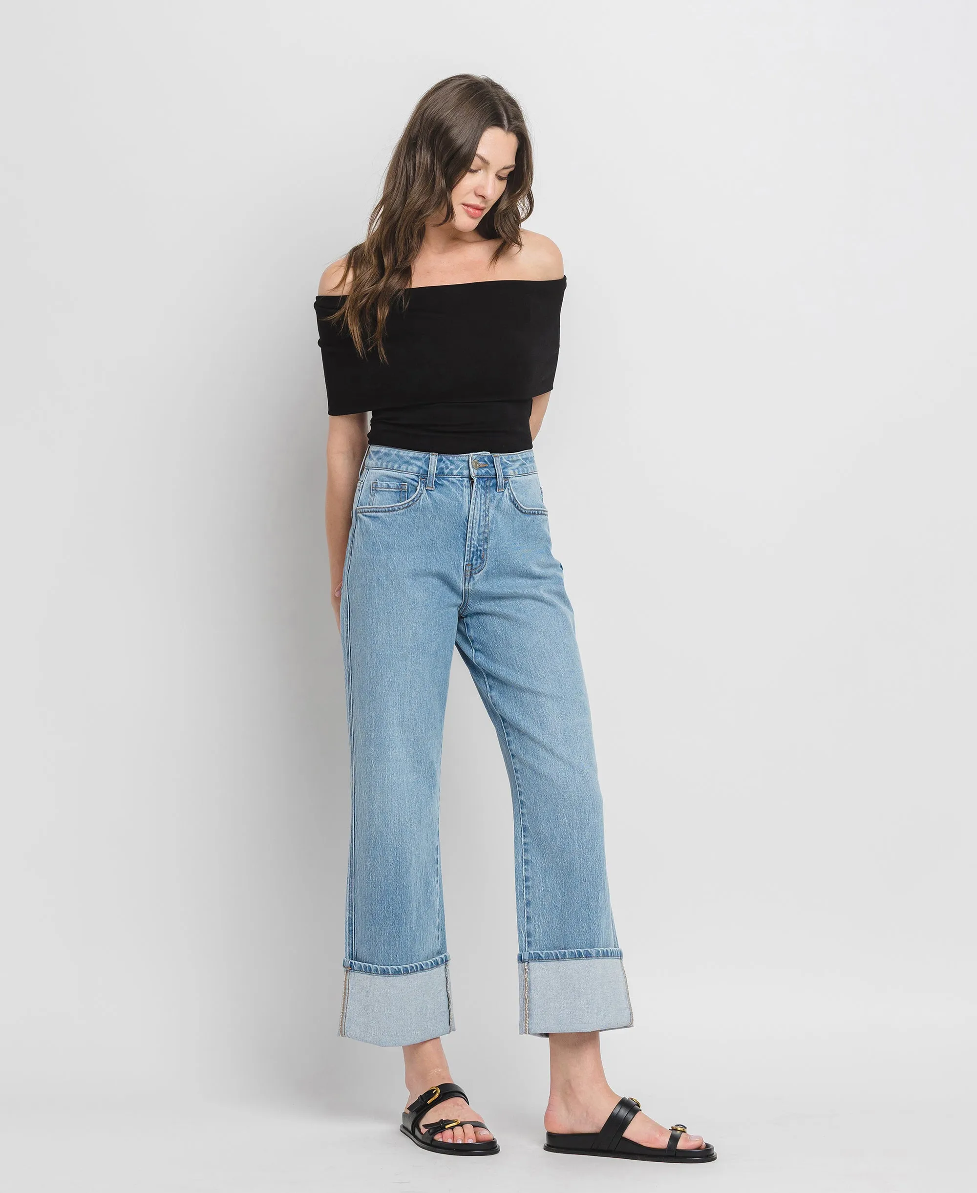 Enrapture - Super High Rise Cuff Baggy Straight Jeans