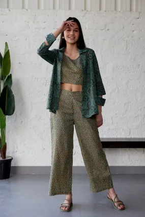 Ethnic Motif on Green Three Piece Co-ord set