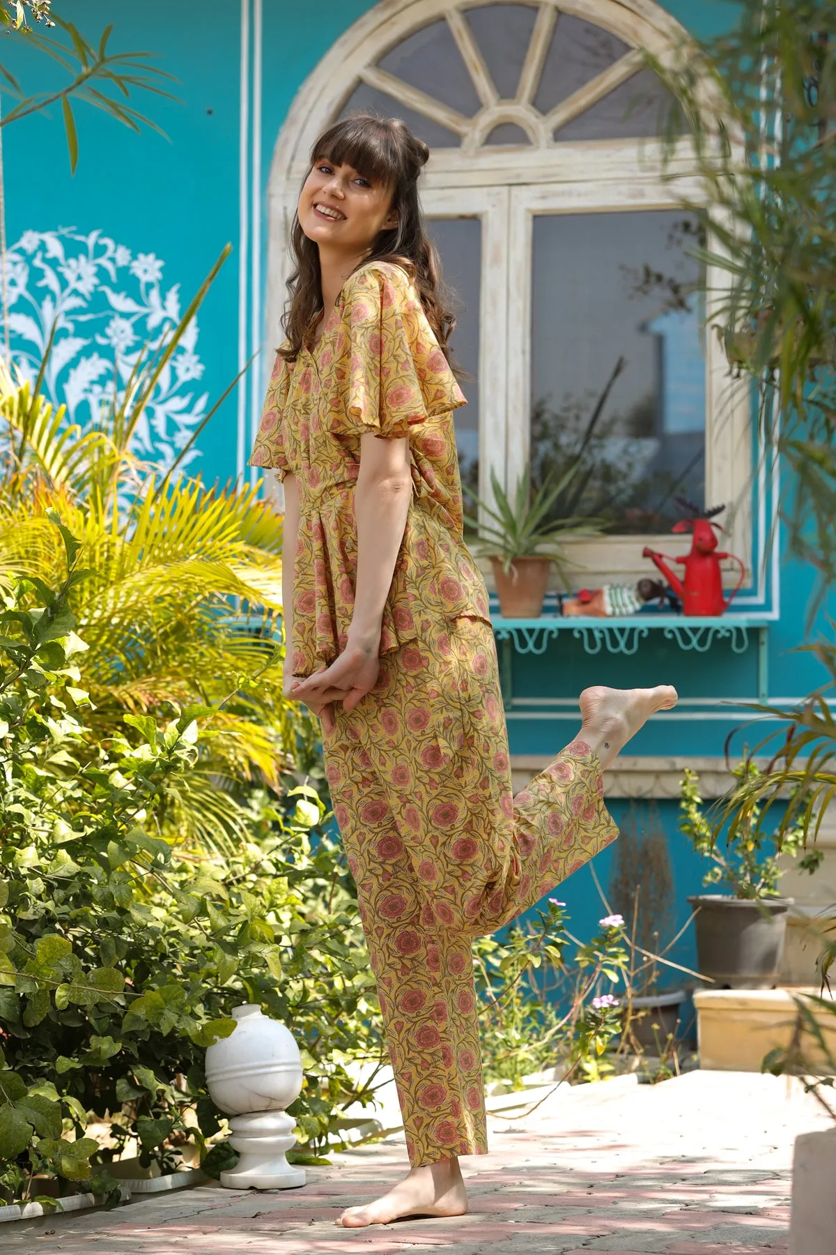 Floral Mosaic on Yellow Loungewear