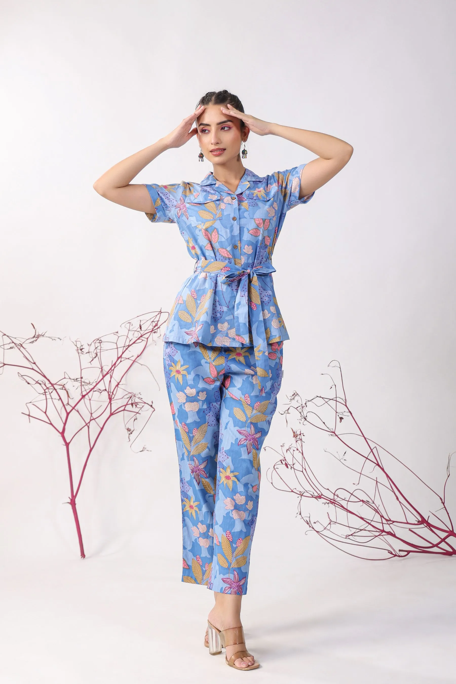 Flowers on Blue Cotton Coordinate Set