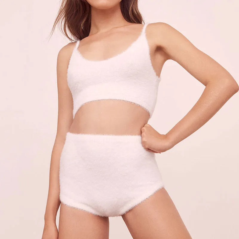 Fluffy White Solid Color High Waist Eyelash Knit Shorts