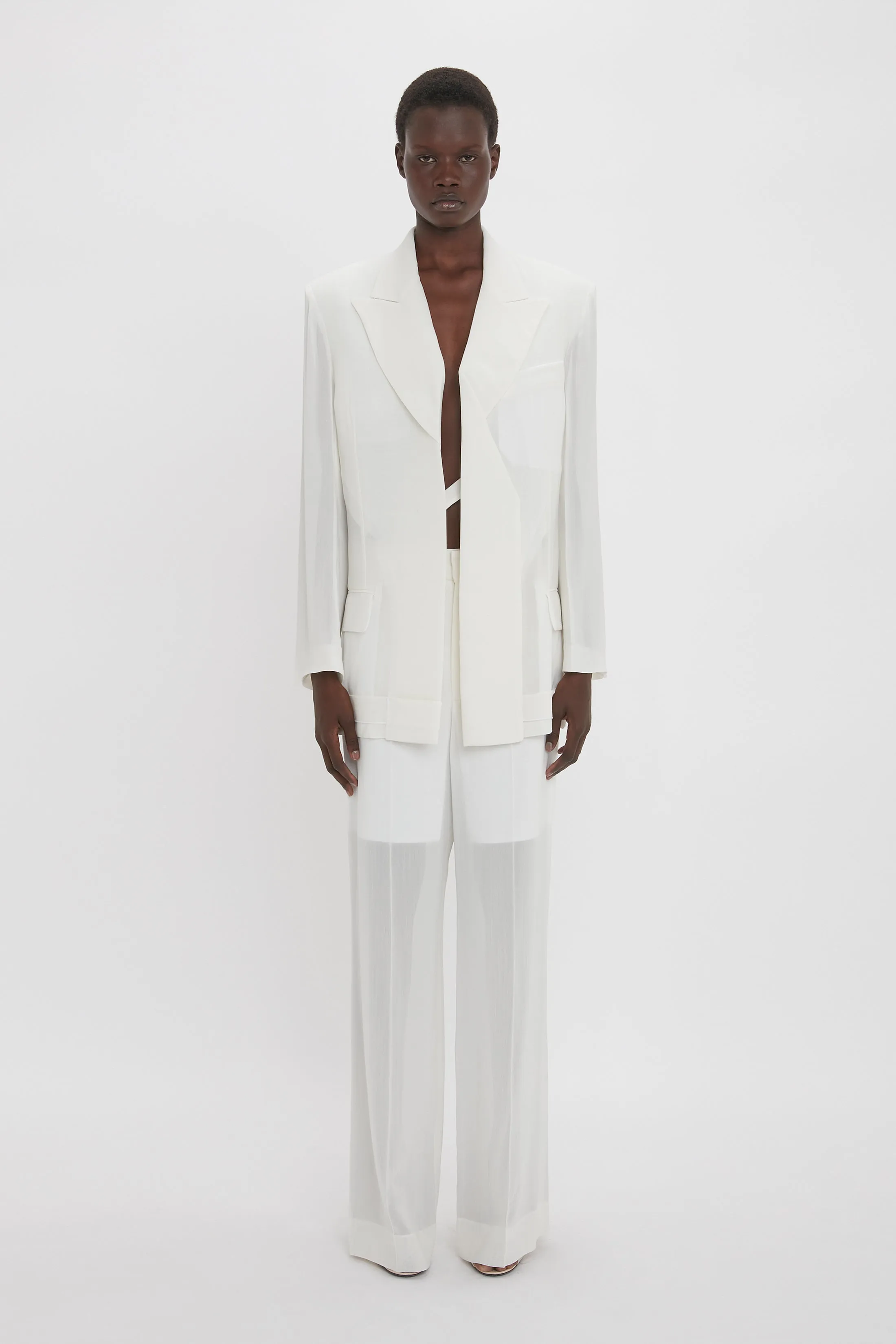 Fold Detail Tailored Jacket In White