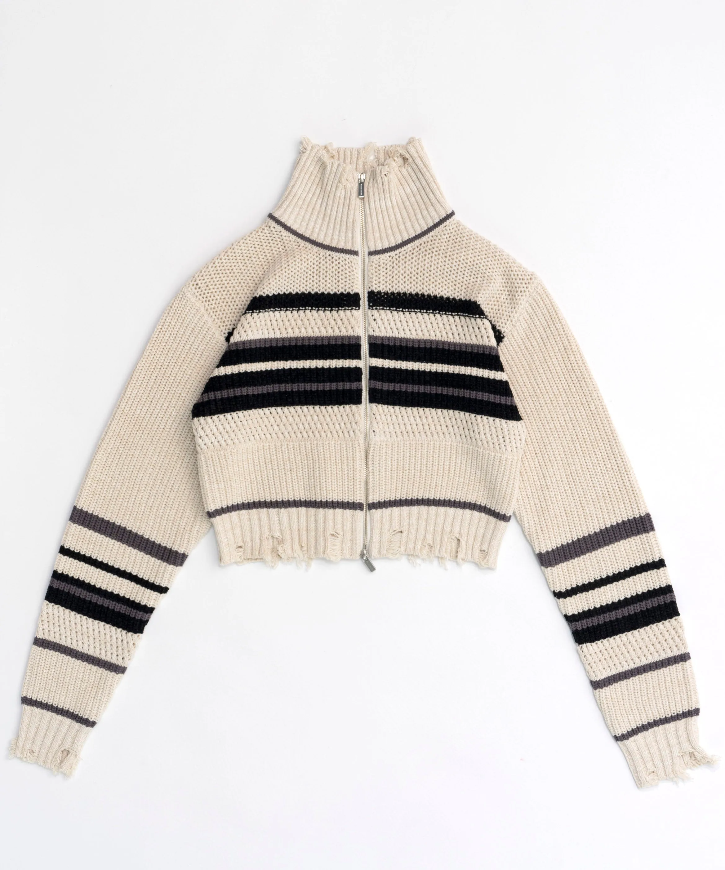 Front Zip Mesh Border Knitwear