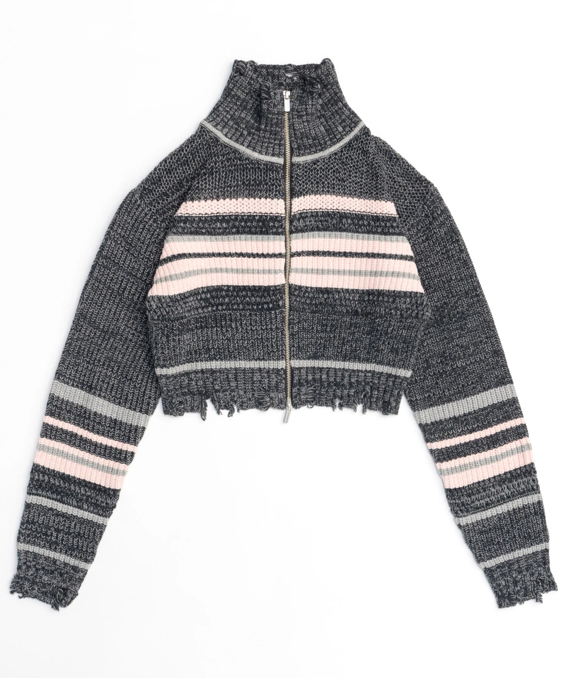 Front Zip Mesh Border Knitwear