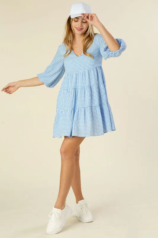 Gingham checked tiered dress