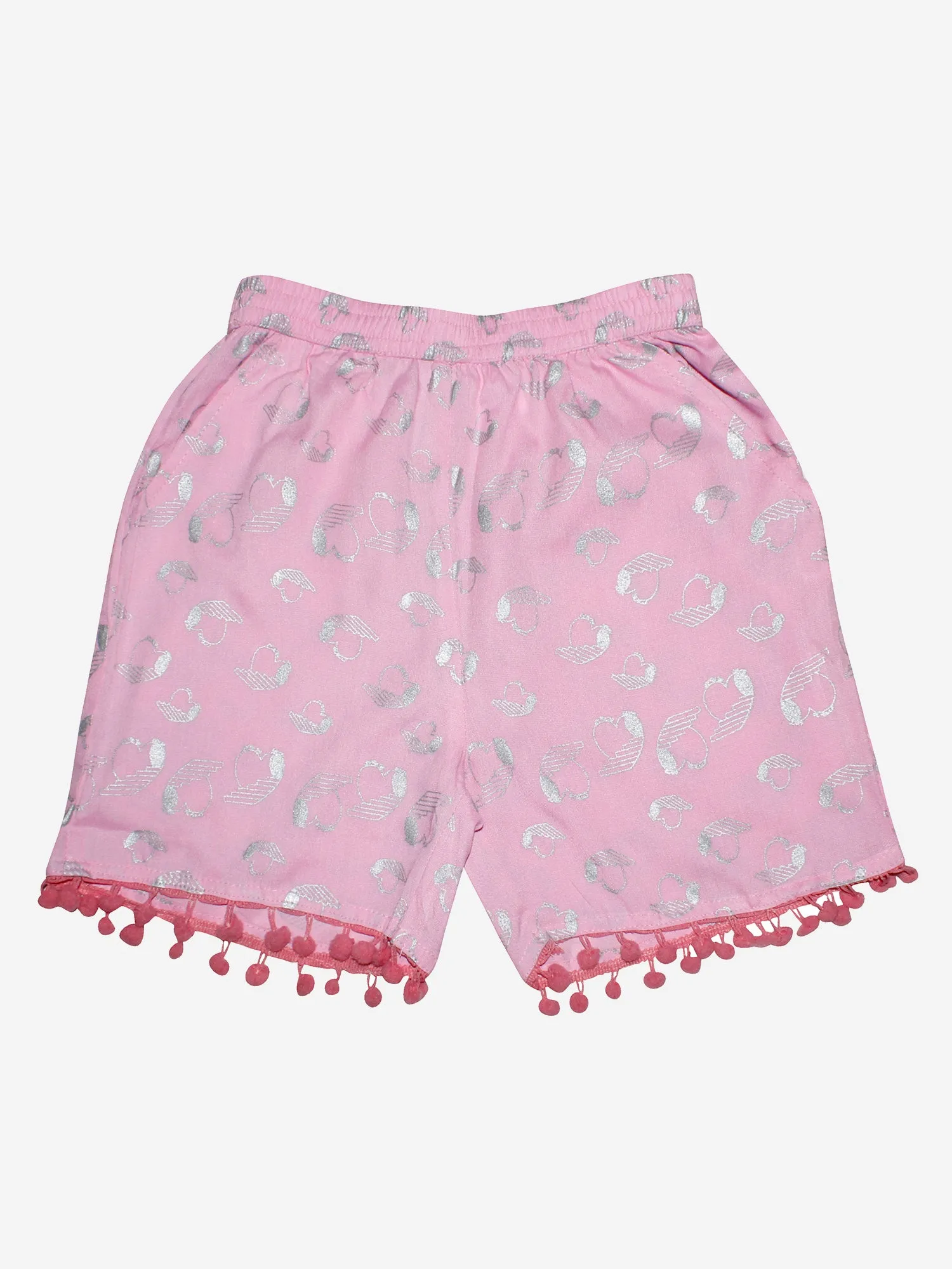 Girls Frill Shoulder Top  & AOP Print Shorts Set