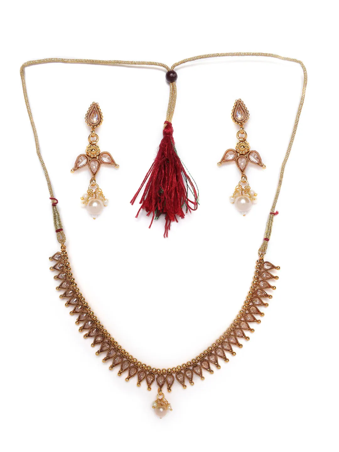 Gold-Plated & White Stone Studded Handcrafted Jewellery Set