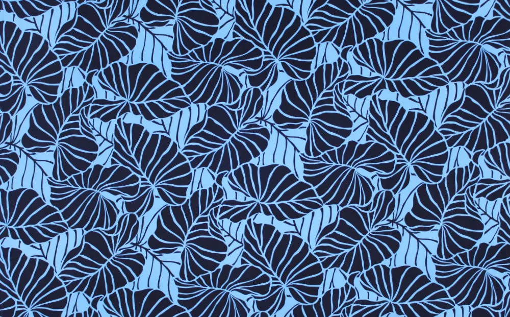 Hawaiian Leaf Knit Jersey Fabric | Blue BLU-0001RP