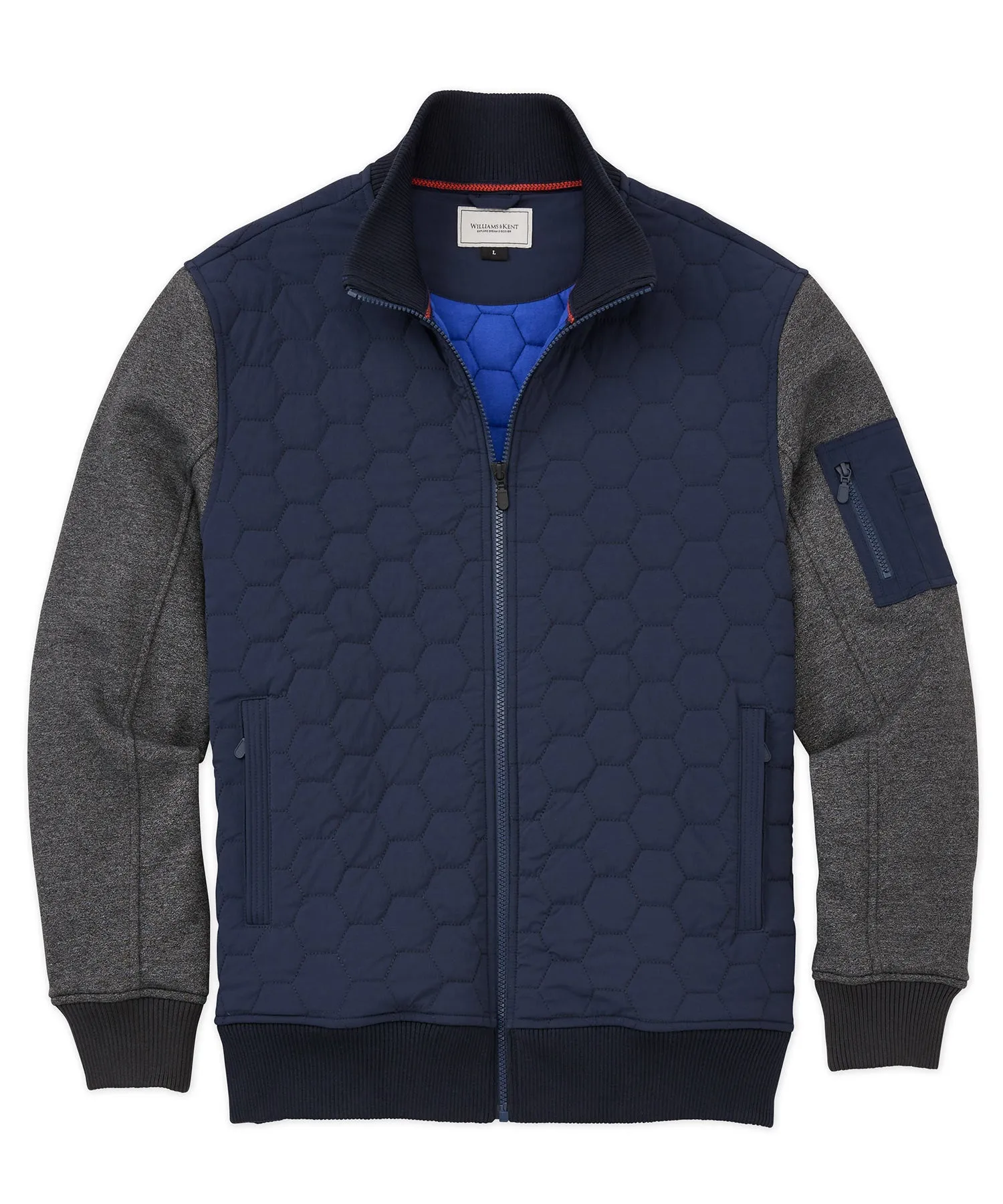 Hexagon-Quilted Full-Zip Bomber Jacket