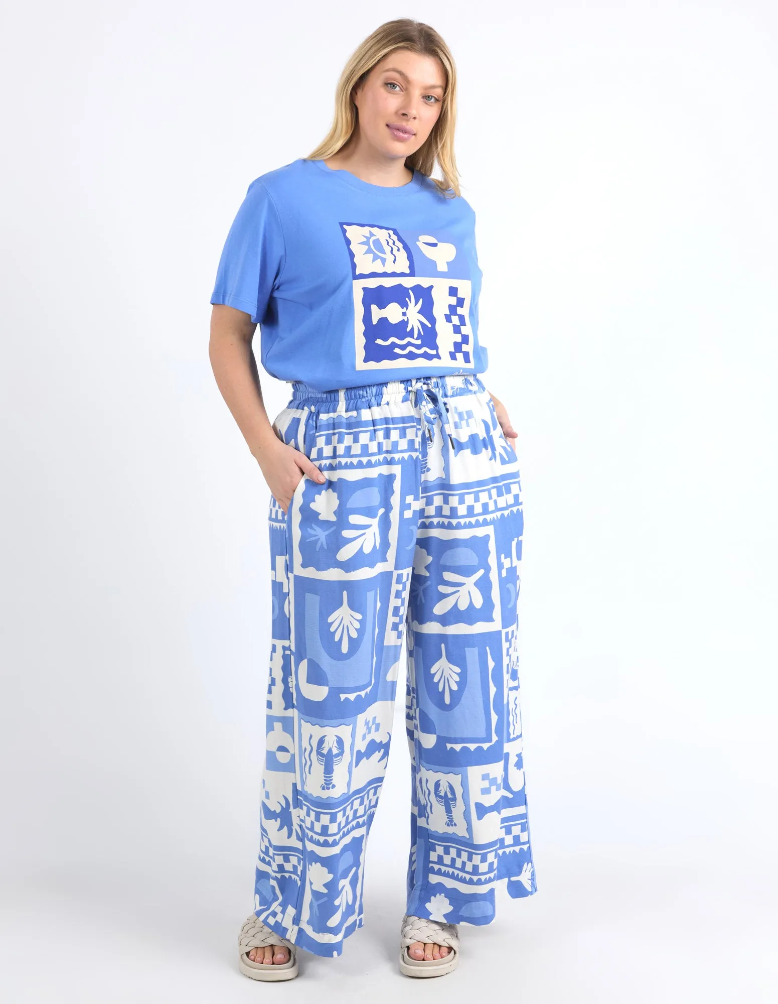 Holiday Sun Pant Cerulean Holiday Print