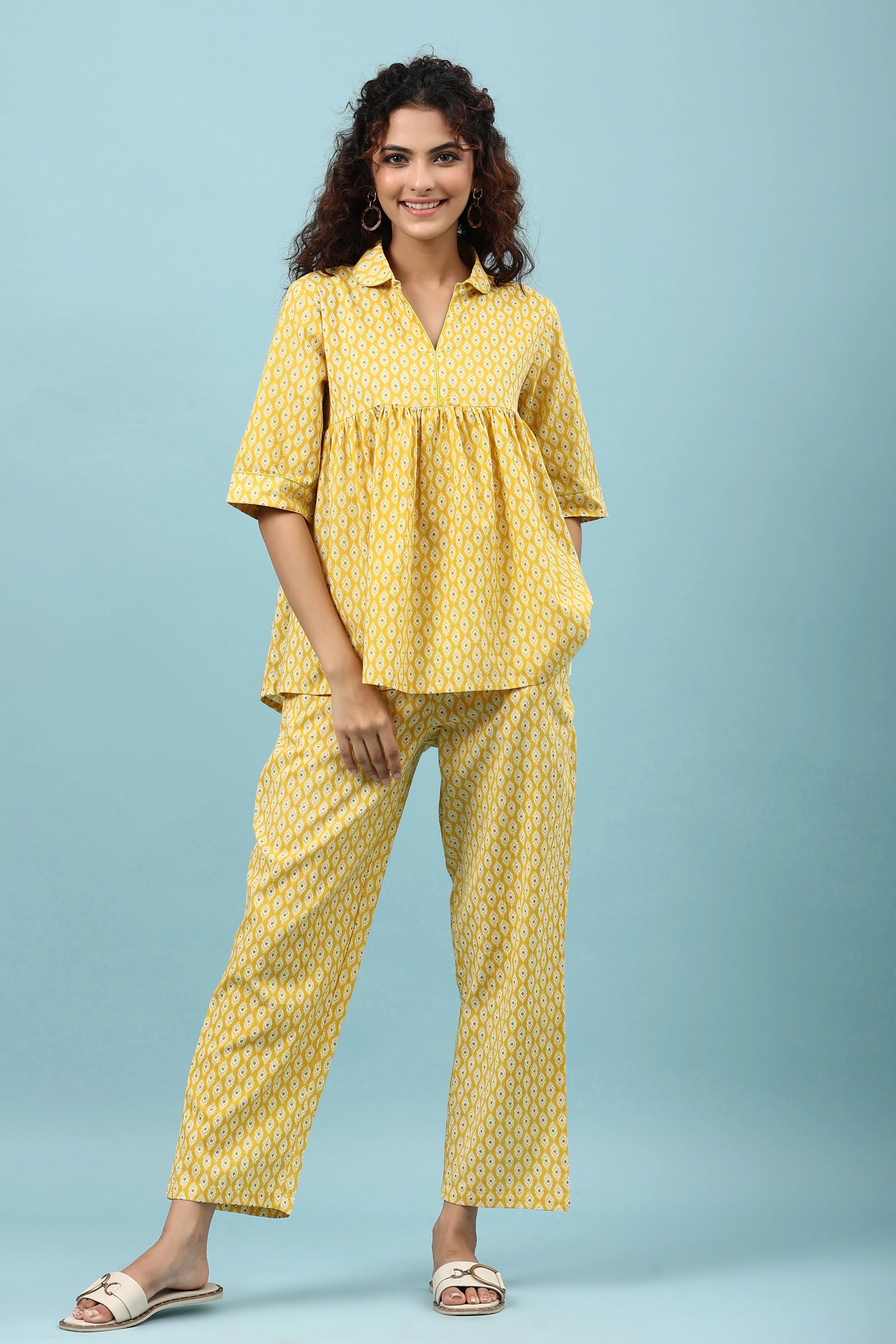 Ikat on Yellow Cotton Loungewear Set