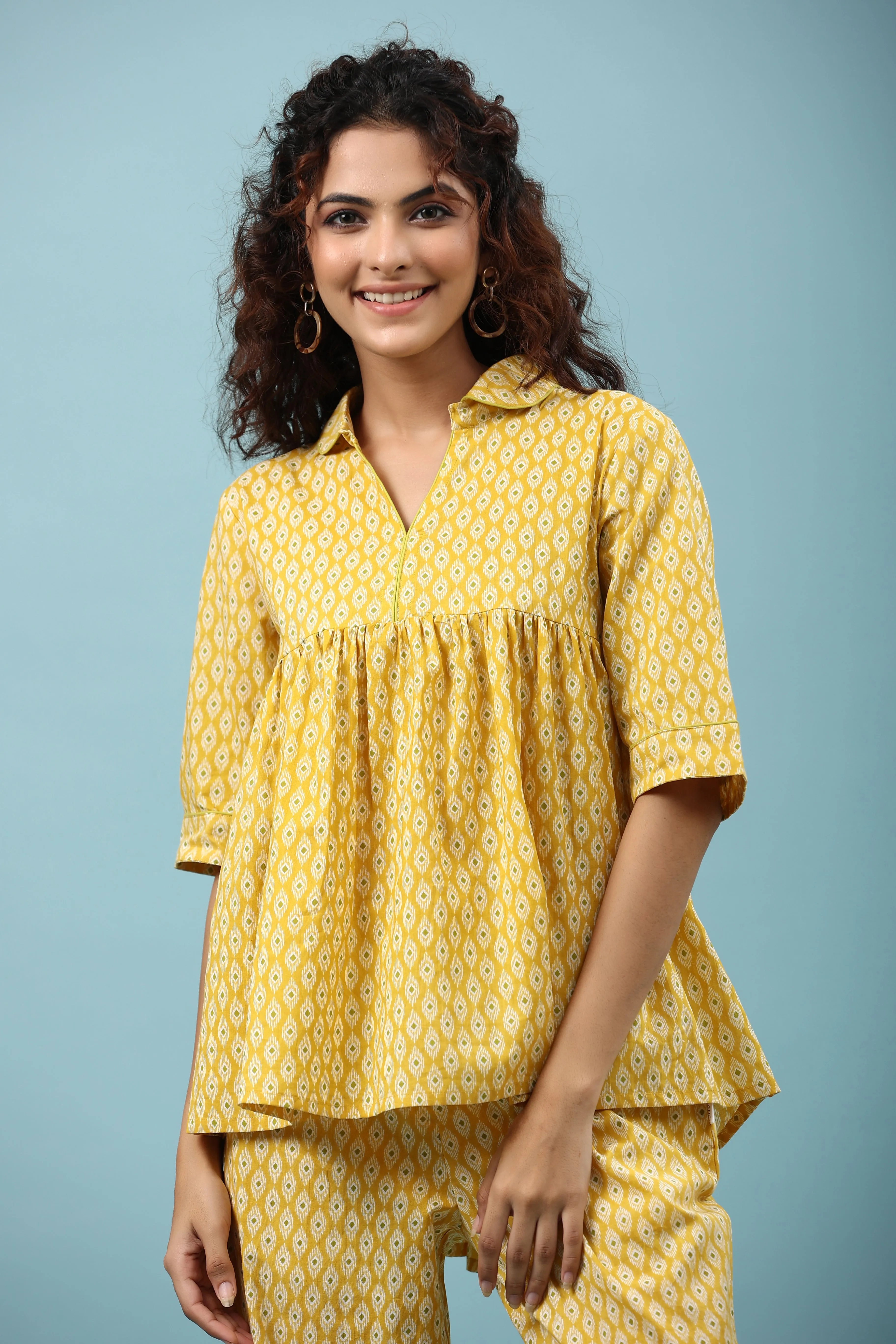 Ikat on Yellow Cotton Loungewear Set