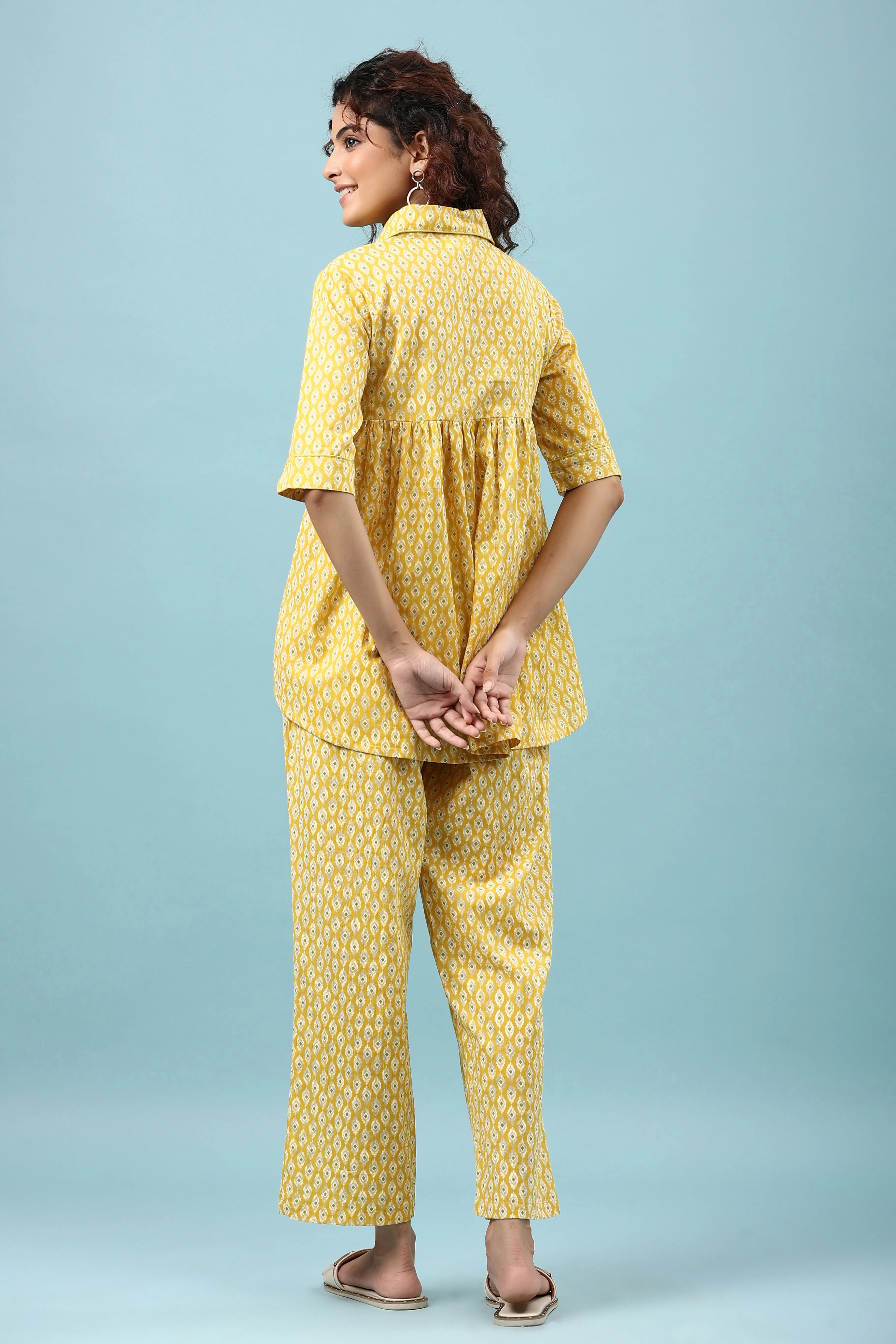 Ikat on Yellow Cotton Loungewear Set