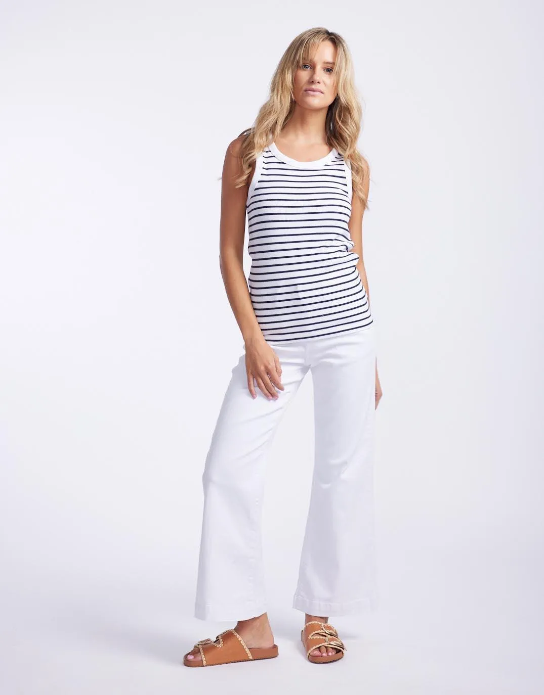 Indra Stripe Tank - White With Navy Stripe