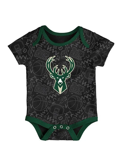 Infant Outerstuff Slam Dunk Milwaukee Bucks 3-Piece Onesie Set