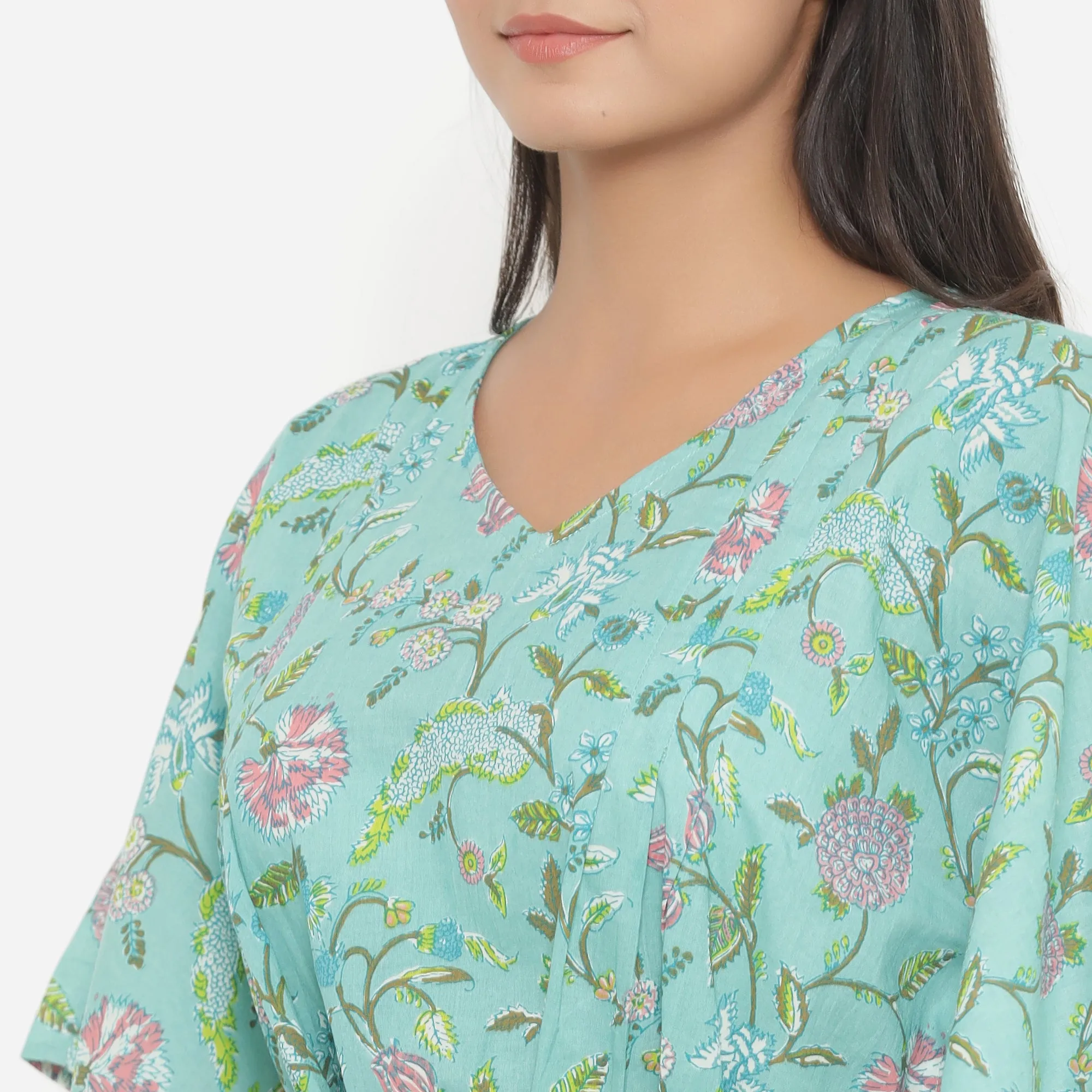 Jaal On Blue Kaftan Pyjama