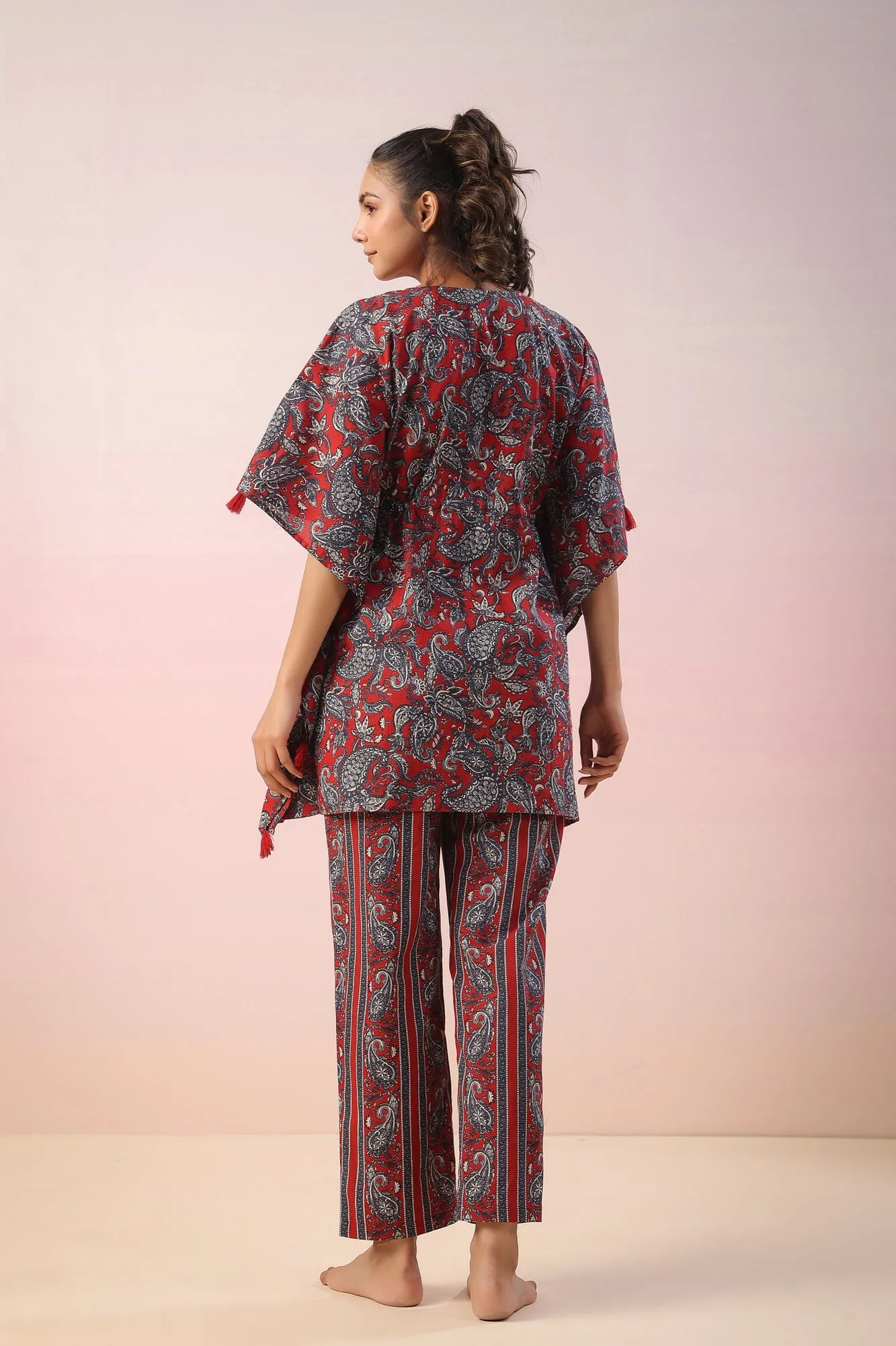 Jaal Print on Red Kaftan Co-ord Set