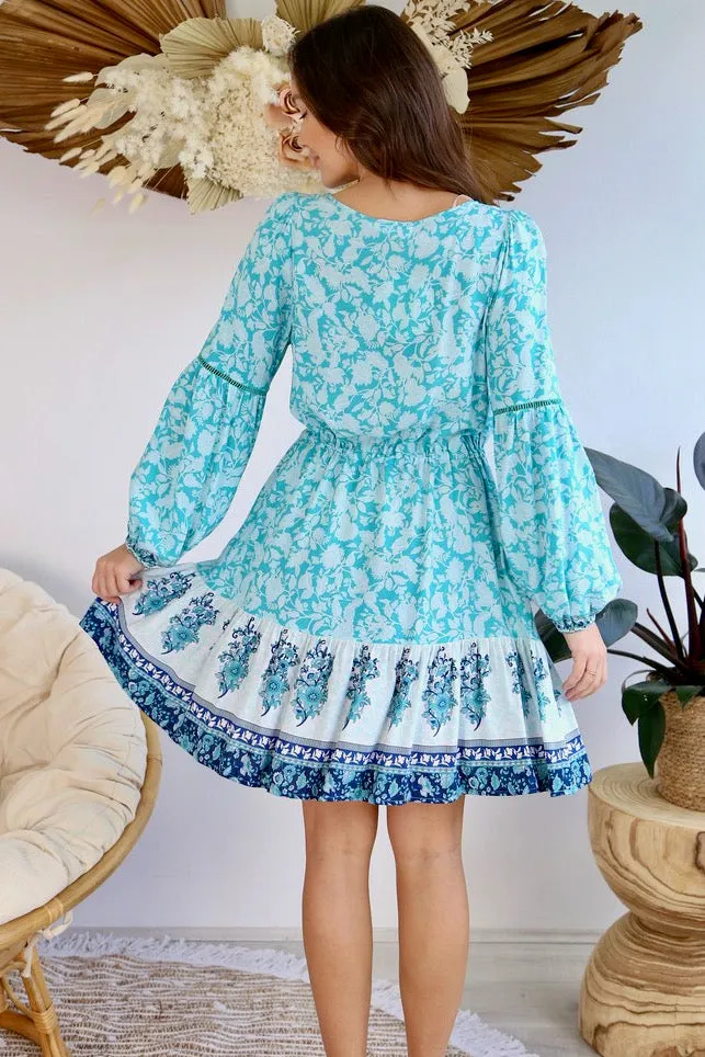 Jamilla Long Sleeve Mini Dress - Aqua